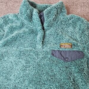 LL Bean Women's Hi Pile‎ Fleece Quarter Snap Pullover Teal Pockets Size Small